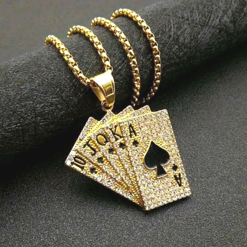 Retro Men's Blinged out Golden Poker Chain 23 inches